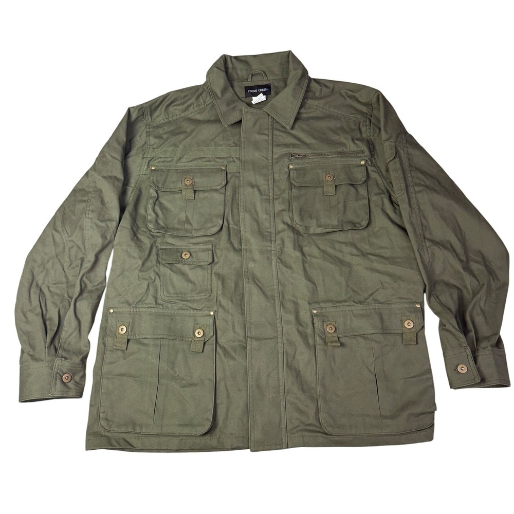 Stone Creek Mens XX Olive Green Cotton Utility Field Jacket‎ Multi Pocket 321